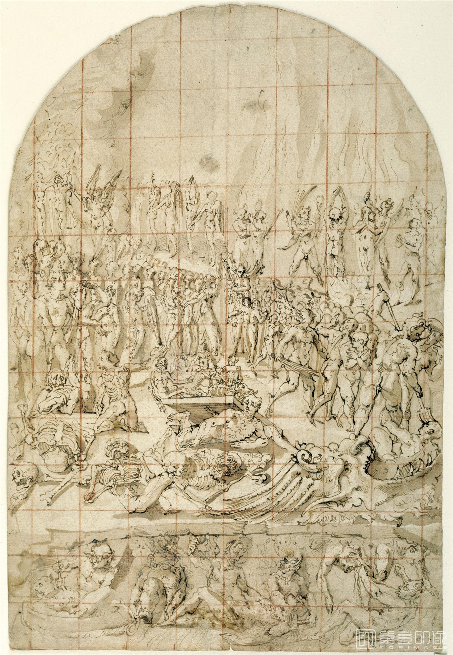 素描-西班牙普拉多美术馆素描藏画-Boscoli, Andrea-Escenas del Juicio Final-0670